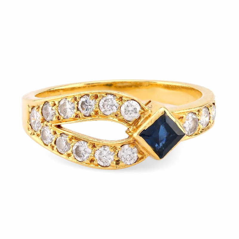 custom wedding ring set -Mauboussin Vintage French Sapphire Diamond 18K Yellow Gold Ring