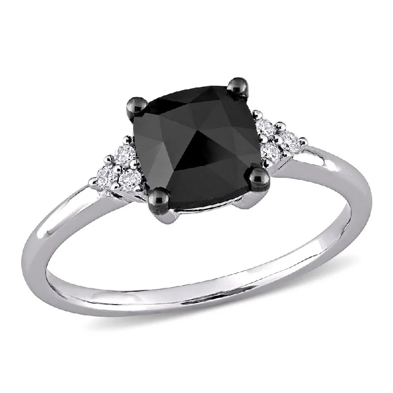 diamond band for wedding rings -Miadora 14k White Gold 1 1/3ct TDW Cushion-cut Black and White Diamond Engagement Ring