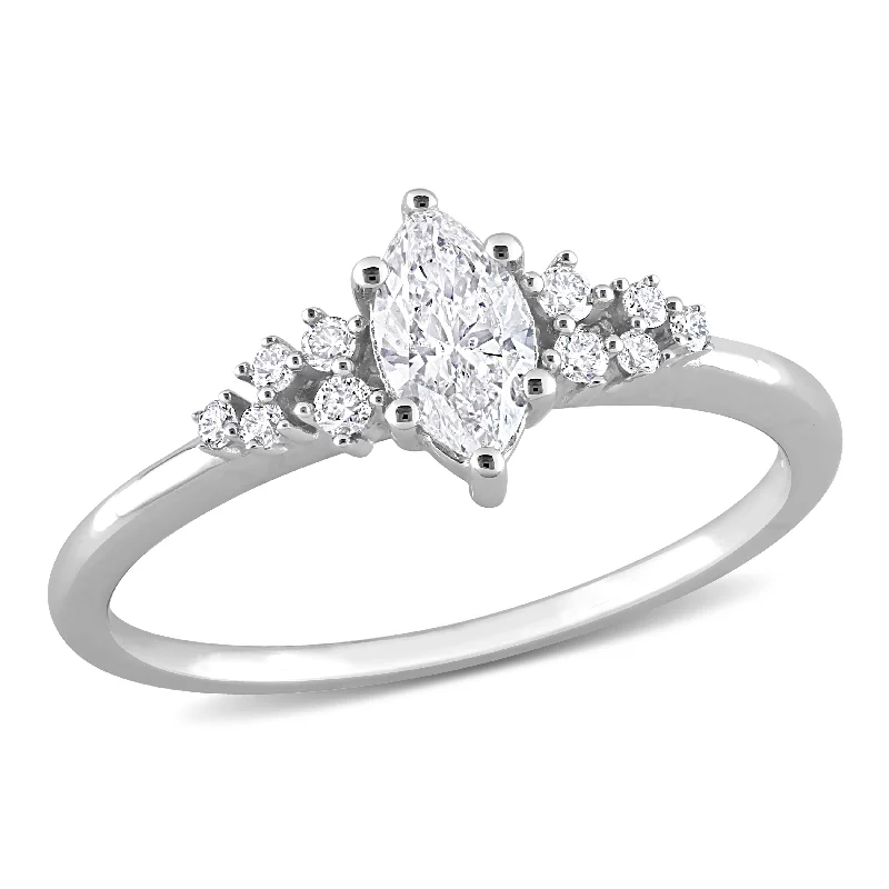 square diamond ring for engagement -Miadora 14k White Gold 1/2ct TDW Diamond Marquise Engagement Ring