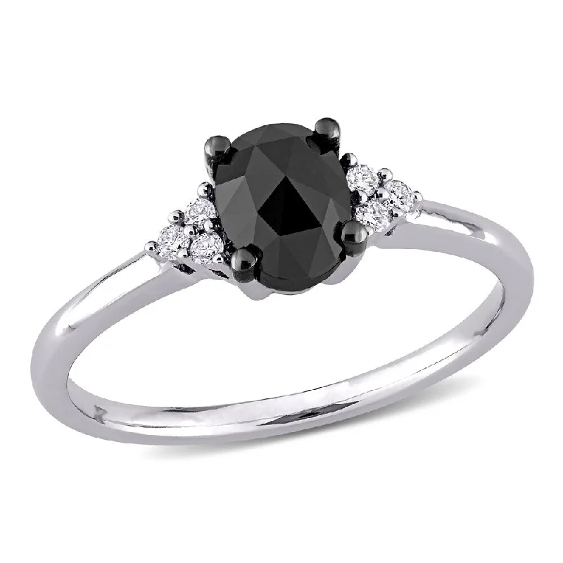 sapphire engagement ring for women -Miadora 14k White Gold 1ct TDW Black & White Oval Diamond Engagement Ring