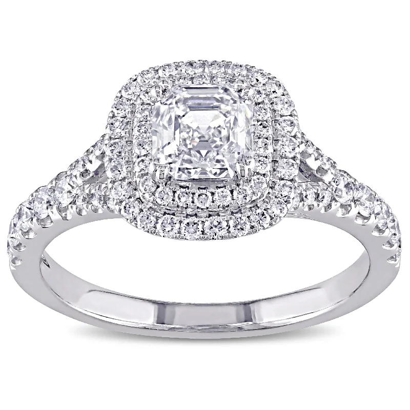 personalized stackable ring set -Miadora Signature Collection 14k White Gold 1 1/2ct TDW Asscher-cut Diamond Engagement Ring