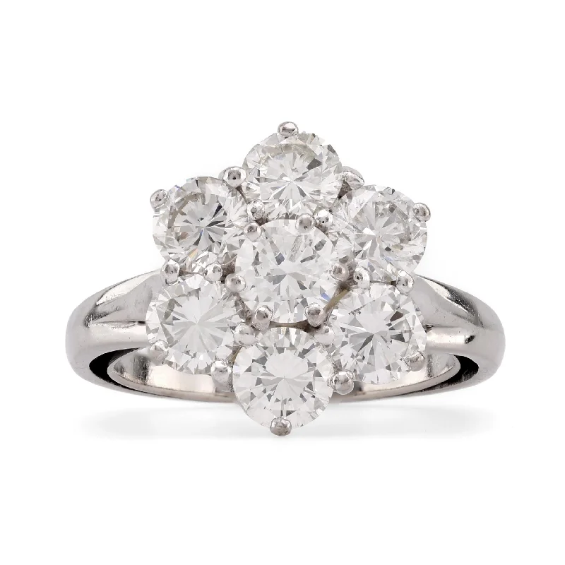 vintage engagement ring for women -Mid Century French Diamond 18K White Gold Flower Ring