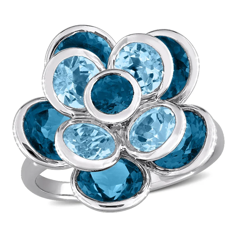 engraved promise ring for couples -Mimi & Max 7 1/3ct TGW London Blue Topaz and Sku Blue Topaz Flower Ring Sterling Silver