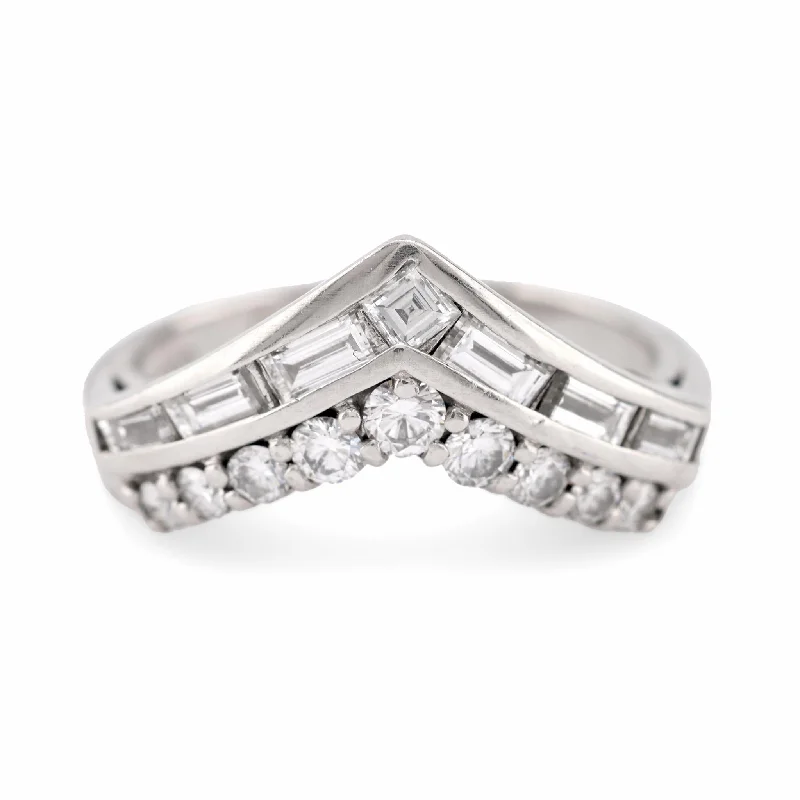 diamond solitaire wedding ring -Modern Diamond Platinum Chevron Band