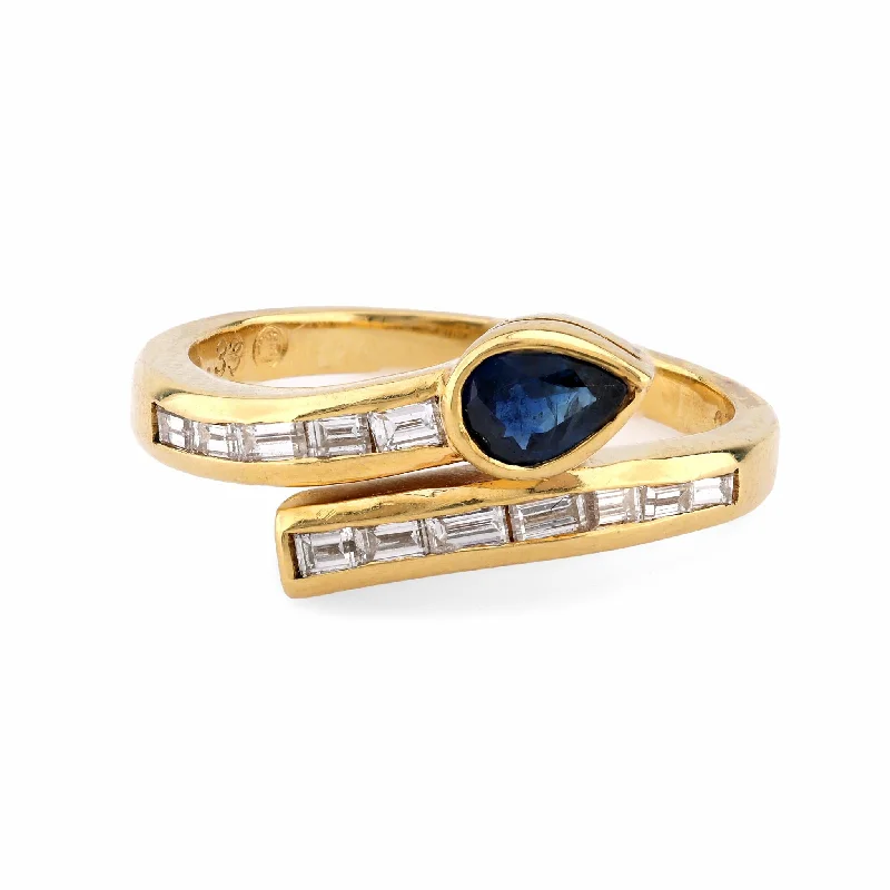 promise ring with engraving for couples -Modern Sapphire Diamond 18K Yellow Gold Snake Bypass Ring