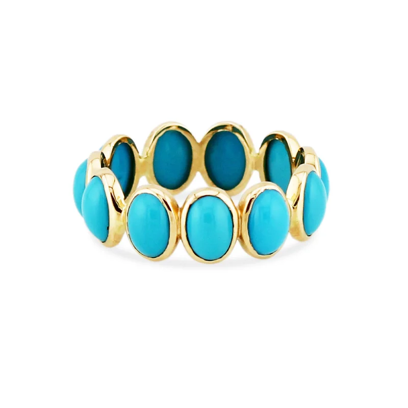 vintage wedding band for women -Turquoise Oval Ring In 18K Yellow Gold