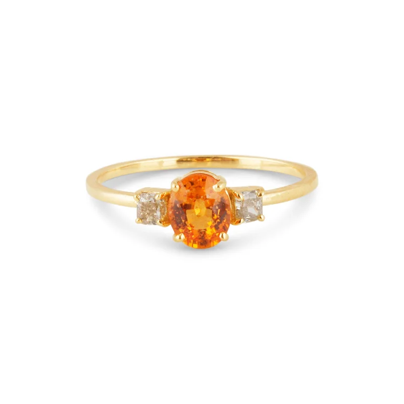 men’s zirconia wedding ring -Orange Sapphire Oval & Diamond Ring In 18K Yellow Gold