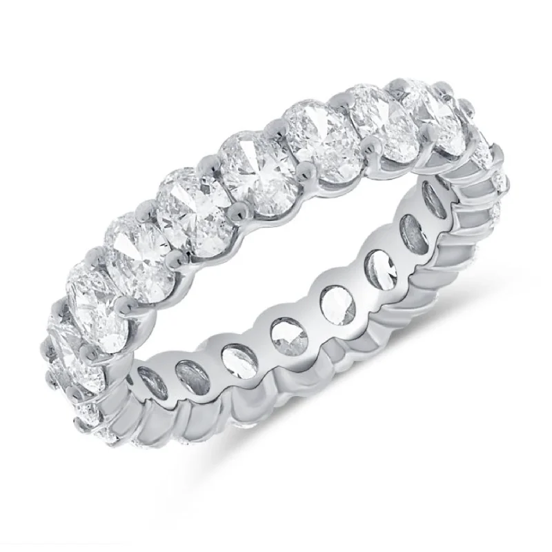 silver gemstone engagement ring -Oval Cut Lab Diamond Eternity Ring