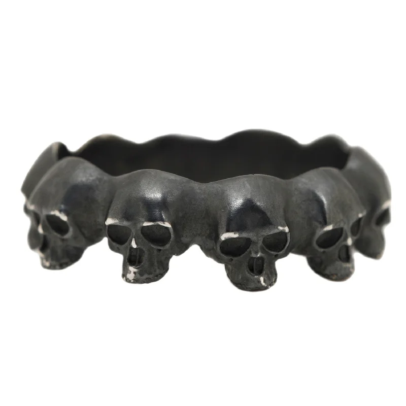 custom gemstone ring for men -Oxidized Skull Eternity Ring