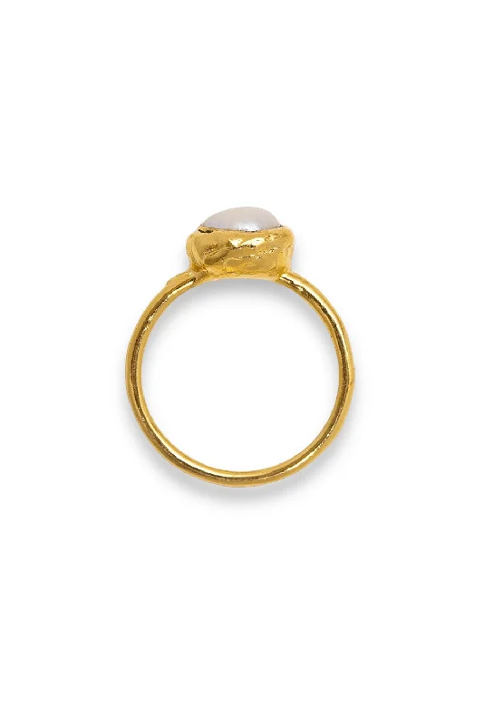 large gemstone ring for women -Pearl Ring in Gold