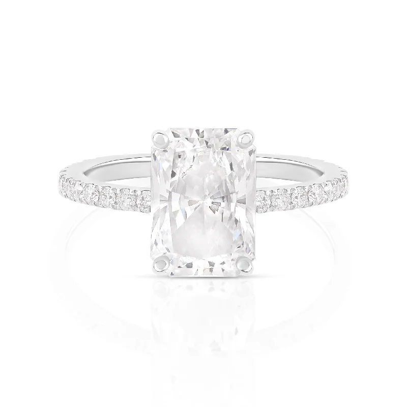 engagement ring with halo diamonds -Radiant Cut Lab Diamond on Pave Band Ring - IGI Certified