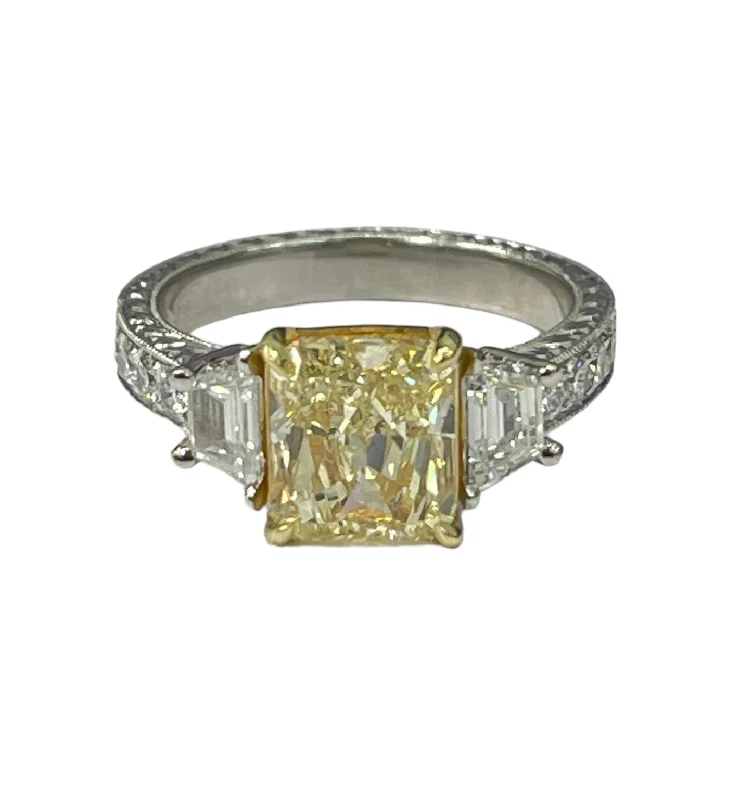 simple men’s wedding band -Radiant Fancy Yellow Diamond Engagement GIA Certified 18kt