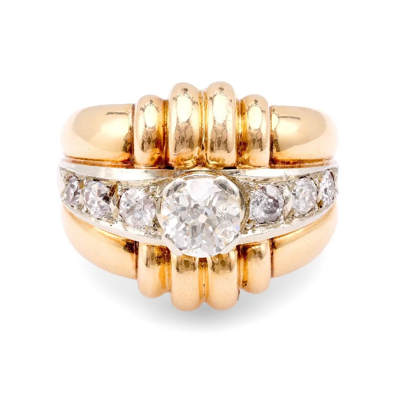 eternity gemstone ring for women -Retro French Diamond 18K Yellow Gold Tank Ring