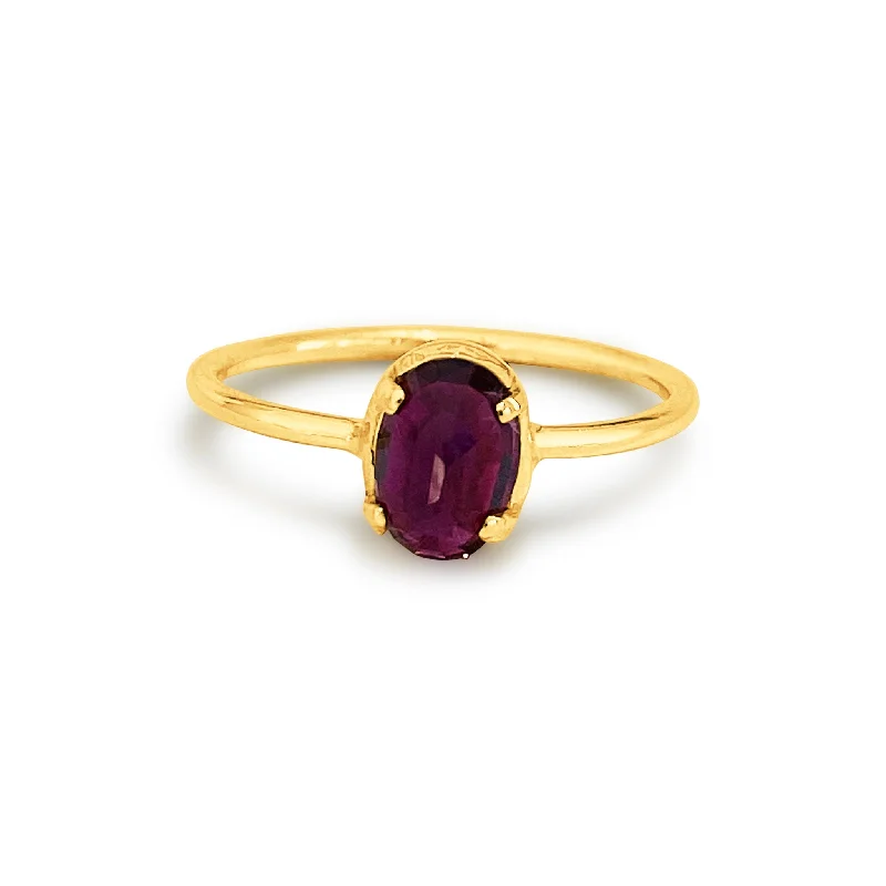 diamond engagement ring with emeralds -Rhodolite Oval Ring In 18K Yellow Gold