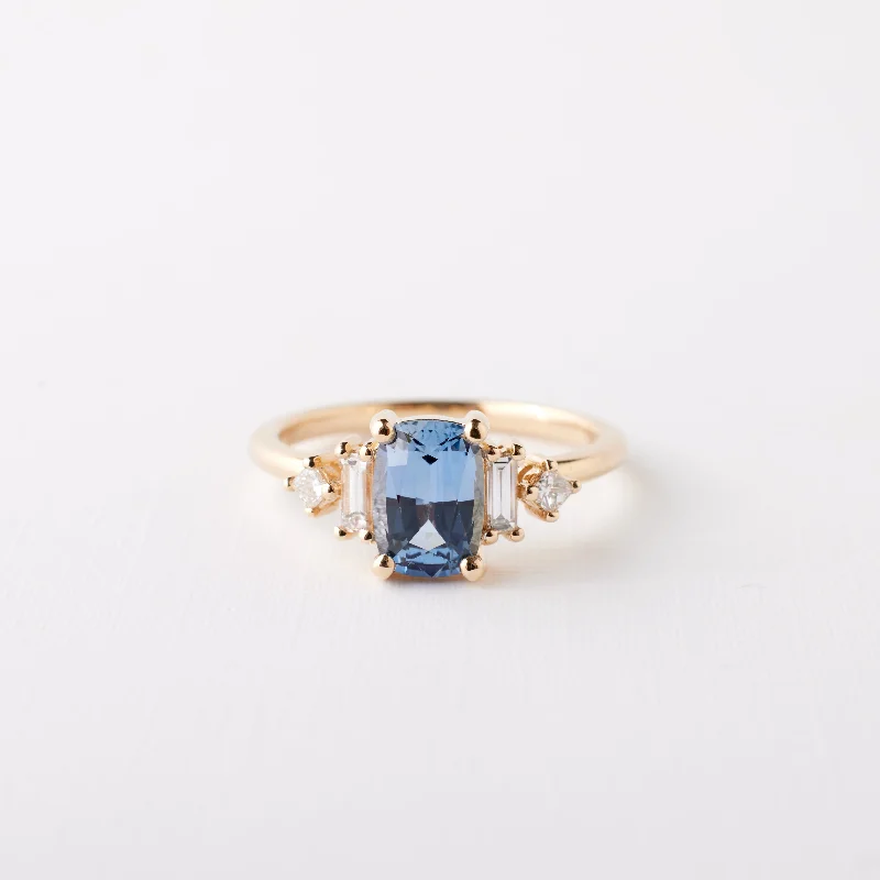 vintage wedding band for women -Josie Ring - 1.32 Carat Blue Cushion Cut Sapphire