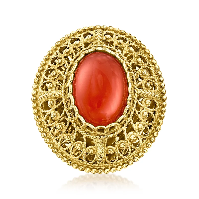 custom wedding ring for women -Ross-Simons Carnelian Filigree Ring in 18kt Gold Over Sterling