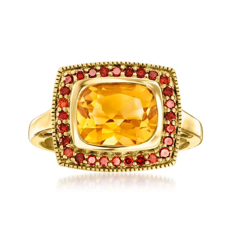 men’s diamond eternity ring -Ross-Simons Citrine and . Red Diamond Ring in 18kt Gold Over Sterling