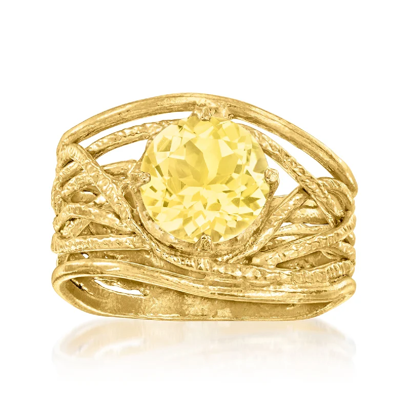 opal ring for engagement -Ross-Simons Citrine Textured Openwork Ring in 18kt Gold Over Sterling