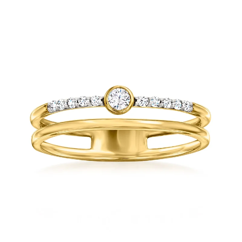 diamond solitaire wedding ring -Ross-Simons Diamond 2-Row Ring in 14kt Yellow Gold