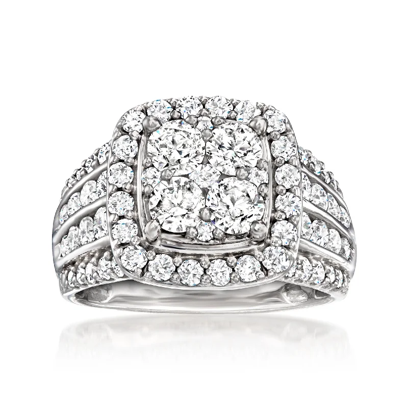 personalized stackable ring set -Ross-Simons Diamond Cluster Ring in 14kt White Gold