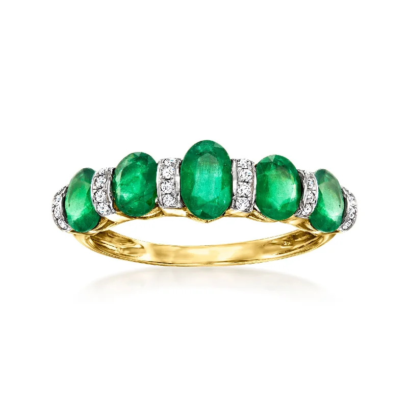 personalized anniversary ring for women -Ross-Simons Emerald and . Diamond Ring in 14kt Yellow Gold