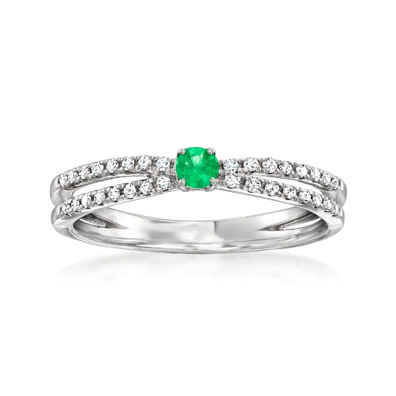 custom engraved couple’s wedding rings -Ross-Simons Emerald and . Diamond Ring in Sterling Silver