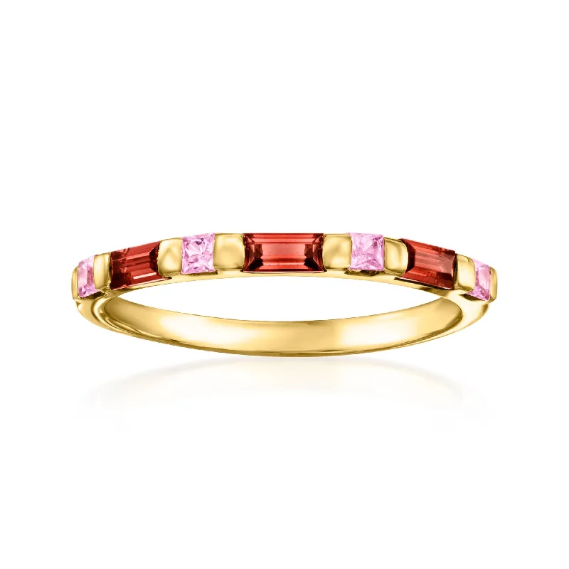 gold engagement ring for women -Ross-Simons Garnet and . Pink Sapphire Ring in 14k Yellow Gold