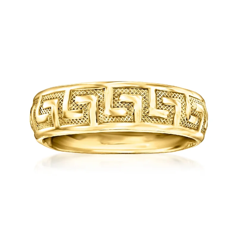 square diamond ring for engagement -Ross-Simons Italian 14kt Yellow Gold Greek Key Ring