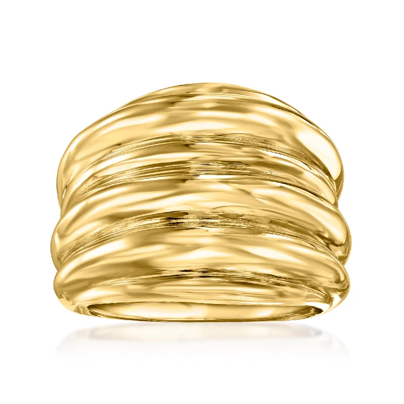 statement ring for engagement -Ross-Simons Italian 18kt Yellow Gold Ribbed Ring