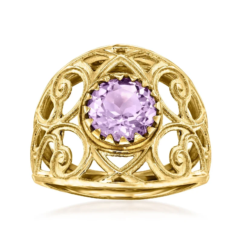 unique engagement band for women -Ross-Simons Italian Amethyst Scrollwork Ring in 14kt Yellow Gold