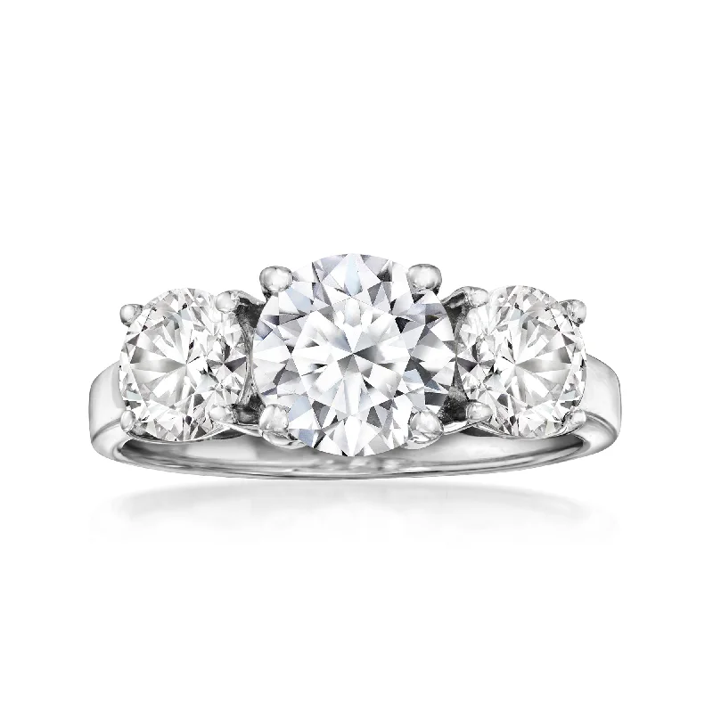 gemstone cluster ring for women -Ross-Simons Lab-Grown Diamond 3-Stone Ring in 14kt White Gold