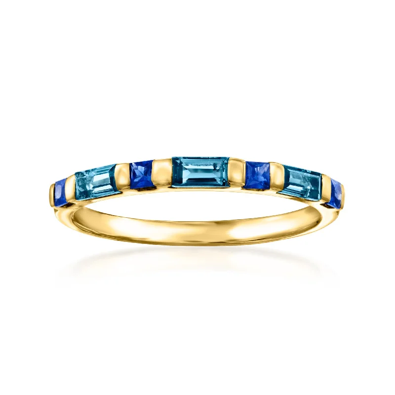 custom wedding band with stones -Ross-Simons London Blue Topaz and . Sapphire Ring in 14kt Yellow Gold