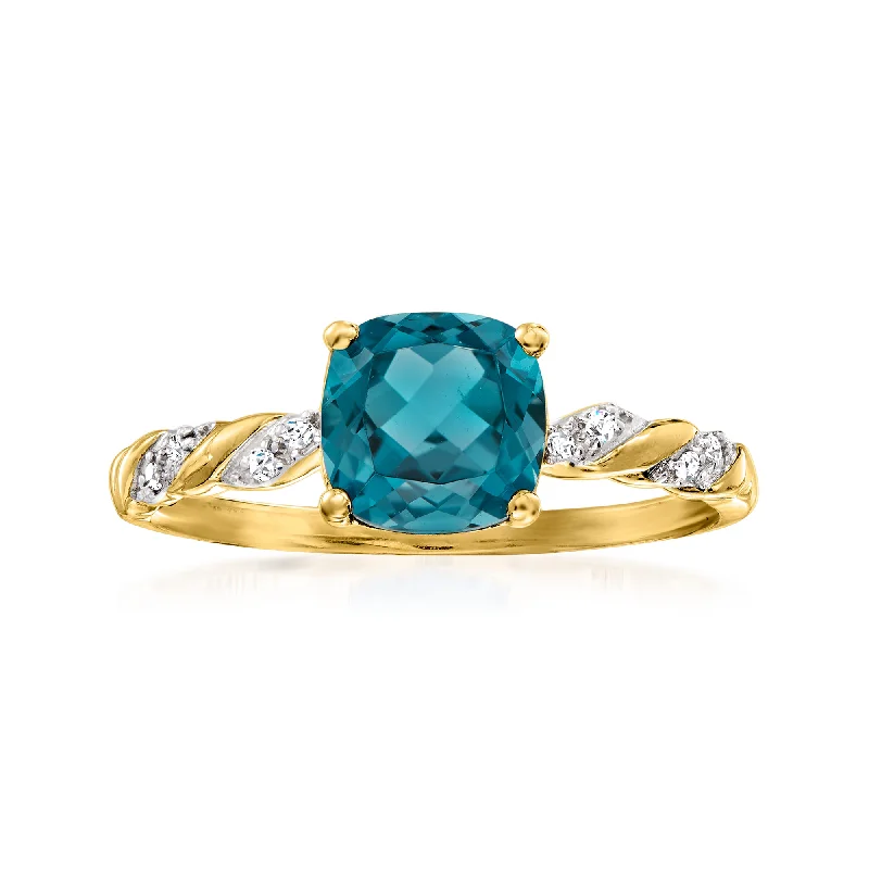 engagement ring with halo diamonds -Ross-Simons London Blue Topaz Ring in 14kt Yellow Gold