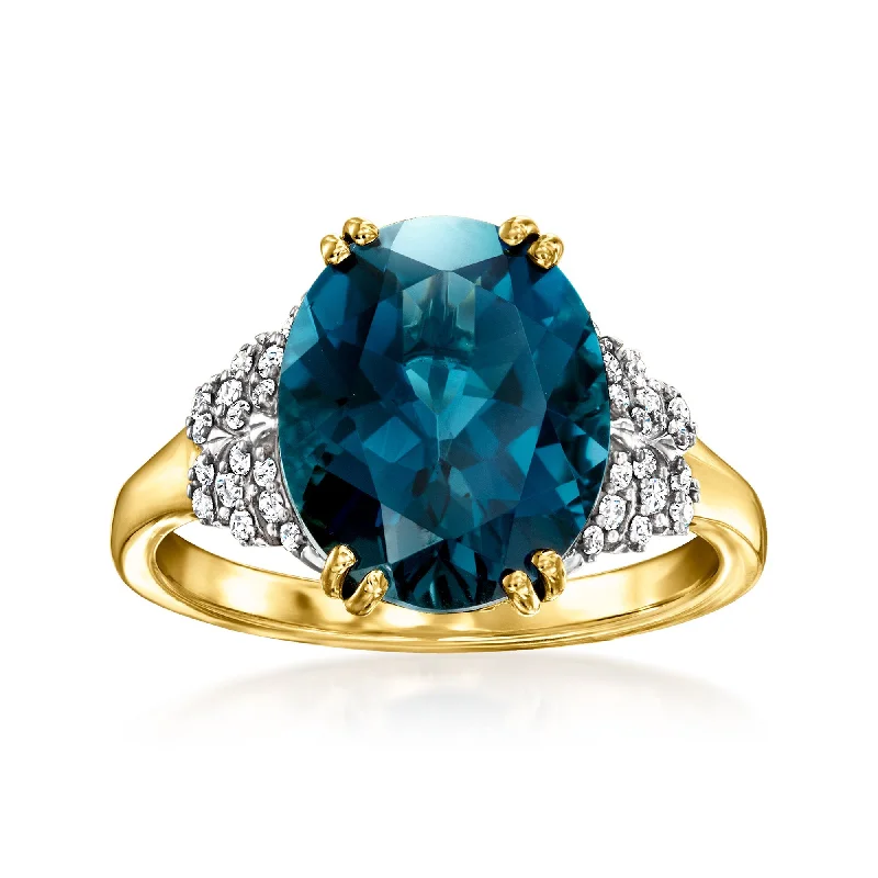 cushion cut engagement ring for women -Ross-Simons London Blue Topaz Ring With . Diamonds in 14kt Yellow Gold