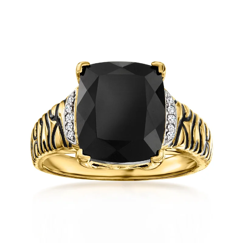 men’s leather wedding ring -Ross-Simons Onyx and Black Enamel Animal-Print Ring With Diamond Accents in 18kt Gold Over Sterling