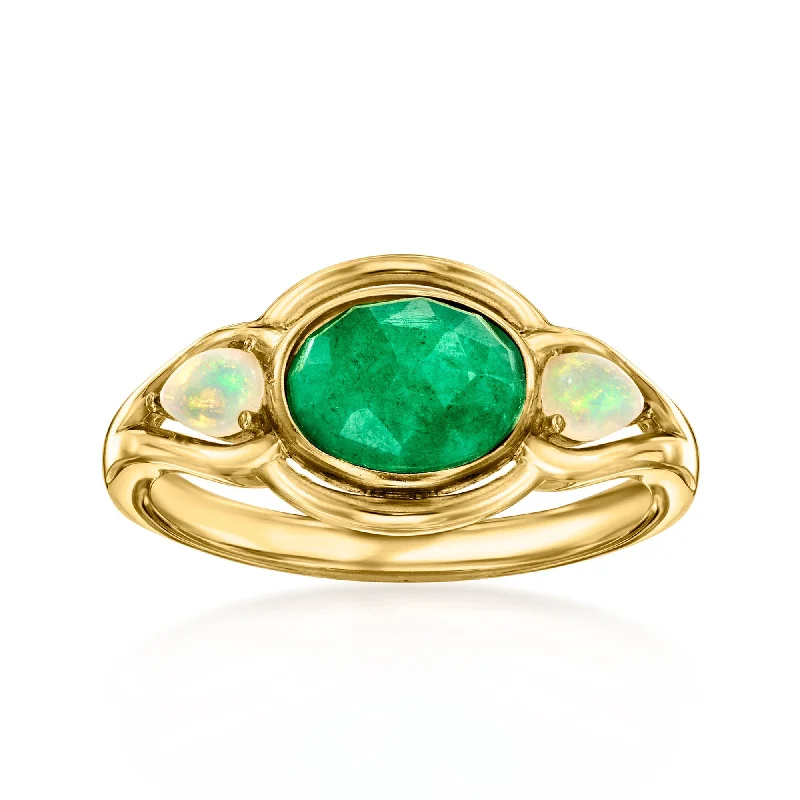 men’s zirconia wedding ring -Ross-Simons Opal and Emerald Ring in 18kt Gold Over Sterling