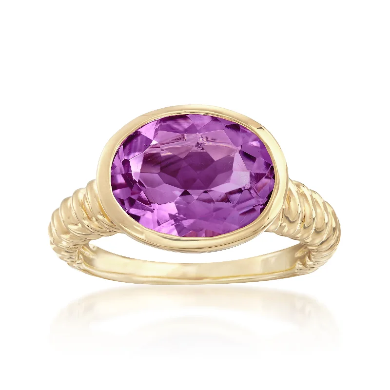 silver wedding ring set for couples -Ross-Simons Oval Amethyst Ring in 18kt Gold Over Sterling