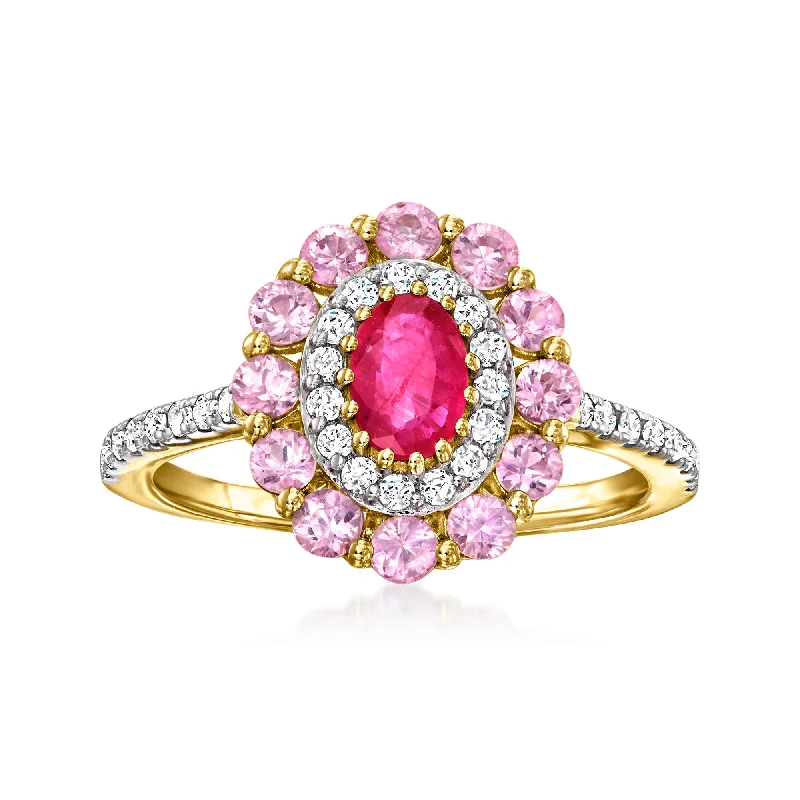 rose gold engagement band for women -Ross-Simons Ruby and . Pink Sapphire Ring With . Diamonds in 14kt Yellow Gold