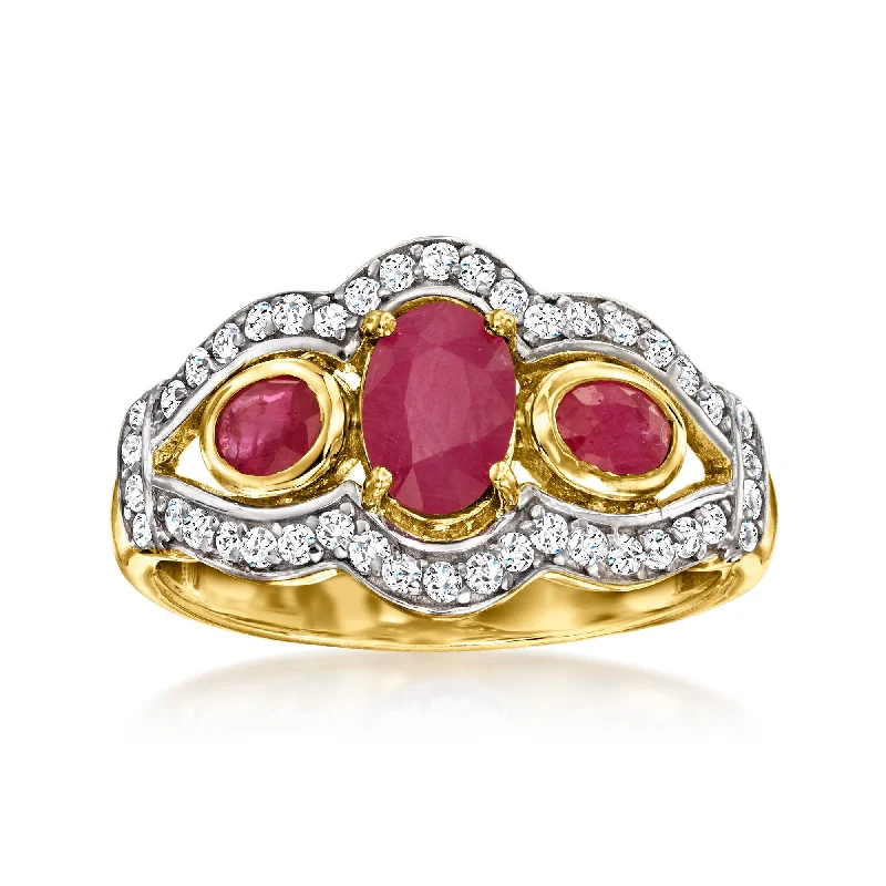 custom signet ring with initials -Ross-Simons Ruby and . White Zircon Ring in 18kt Gold Over Sterling