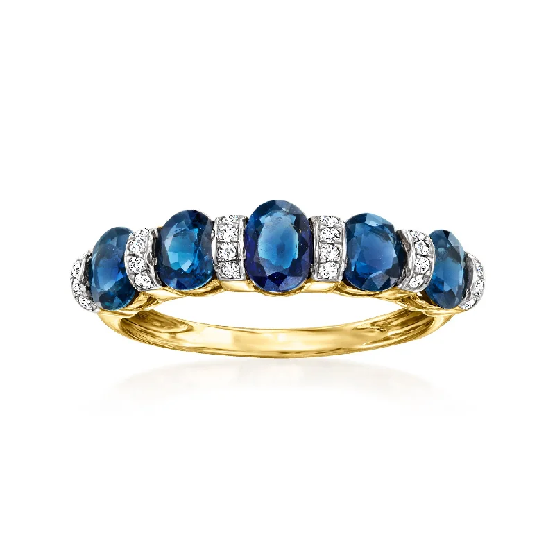 men’s black ceramic wedding band -Ross-Simons Sapphire and . Diamond Ring in 14kt Yellow Gold