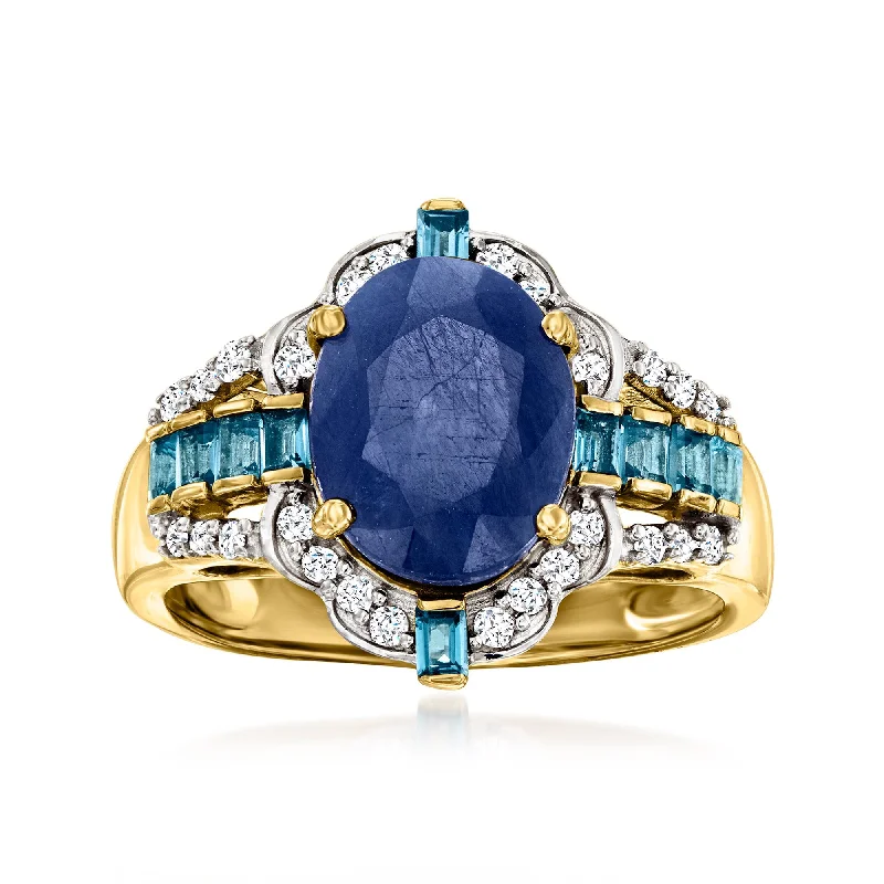 promise ring with engraving for couples -Ross-Simons Sapphire and . London Blue Topaz Ring With . Diamonds in 14kt Yellow Gold