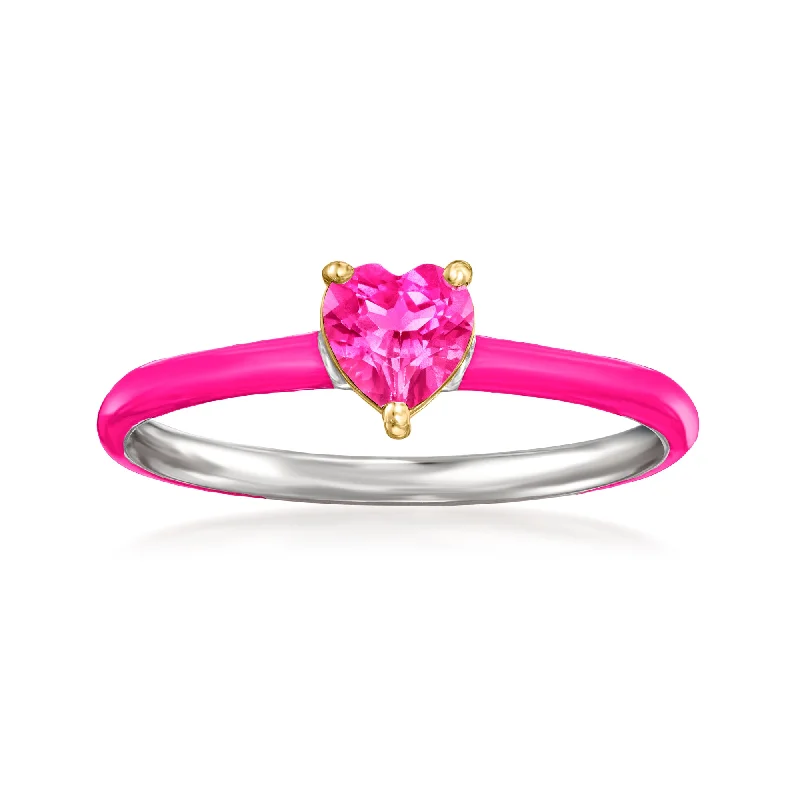 square diamond ring for engagement -RS Pure by Ross-Simons Pink Topaz Heart Ring With Pink Enamel in Sterling Silver