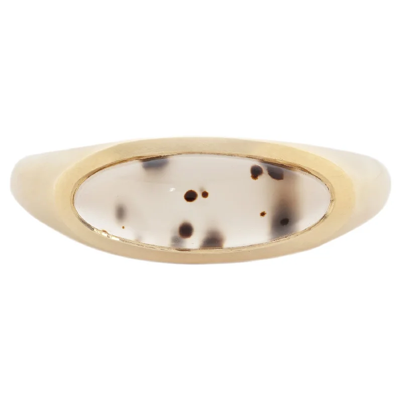 black titanium ring for men -Elongated Dendritic Agate Slab Ring