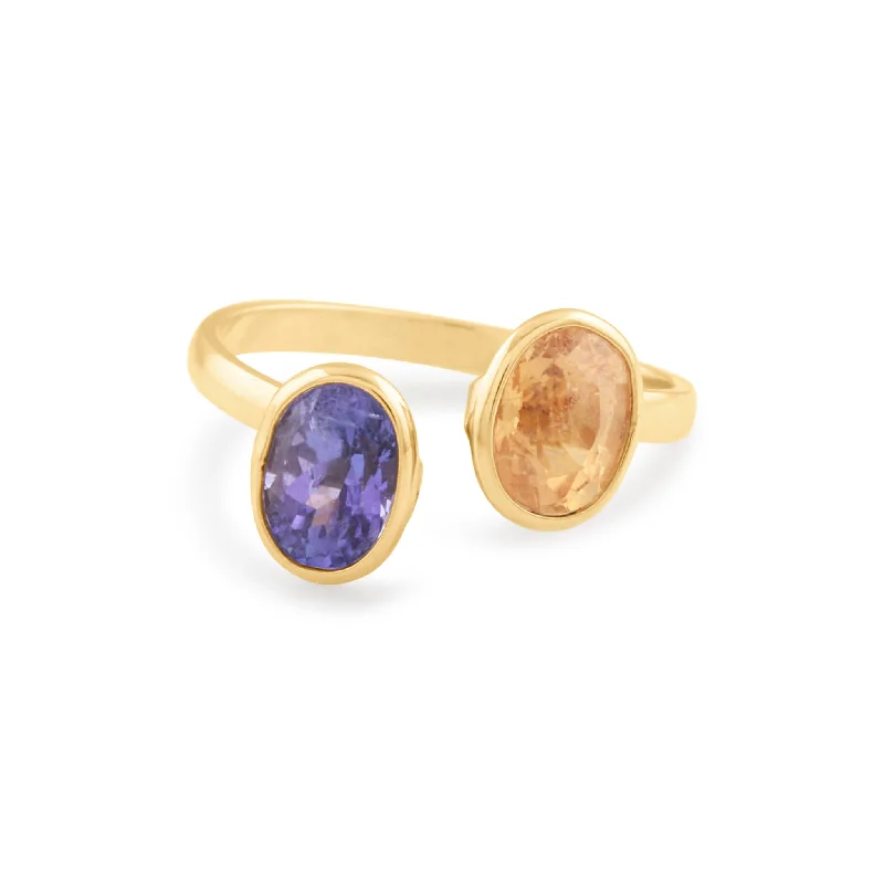 custom wedding band with stones -Sapphire & Tanzanite Oval Ring In 18K Yellow Gold