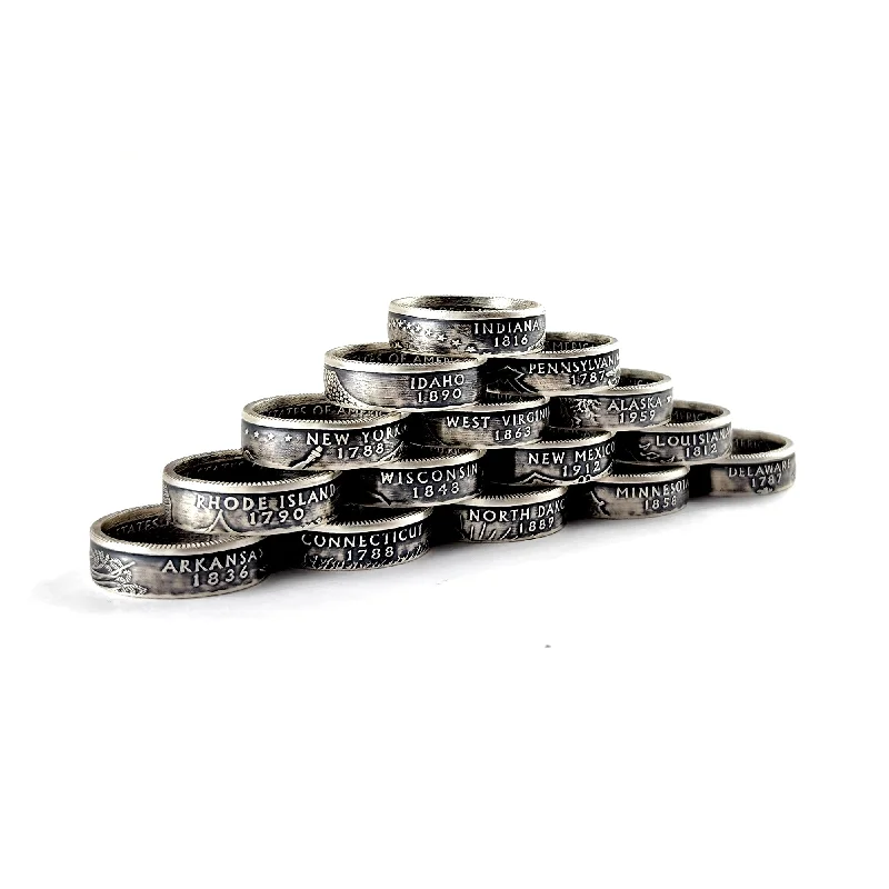 men’s black ceramic wedding band -90% Silver State Quarter Coin Ring