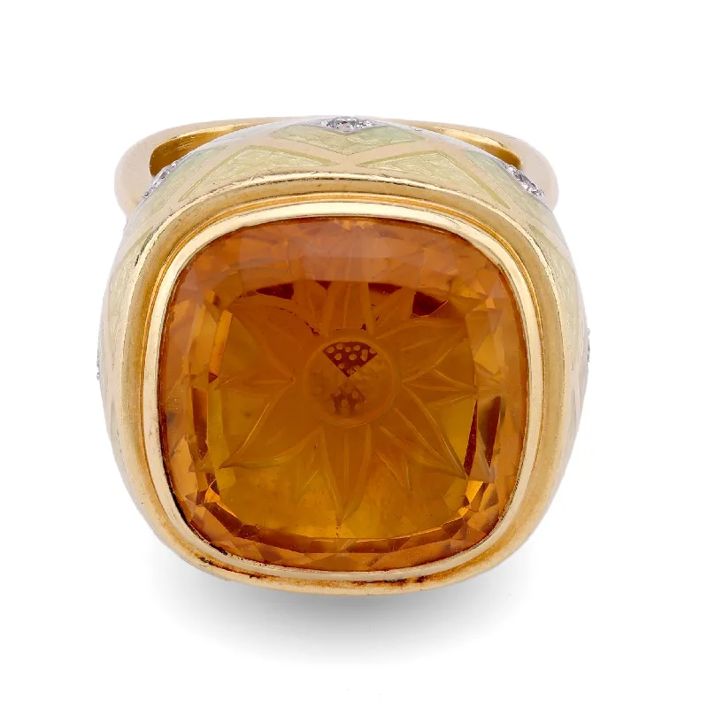 wedding ring set with sapphires -Stephen Webster Sunflower Intaglio Citrine Diamond 18K Yellow Gold Cocktail Ring