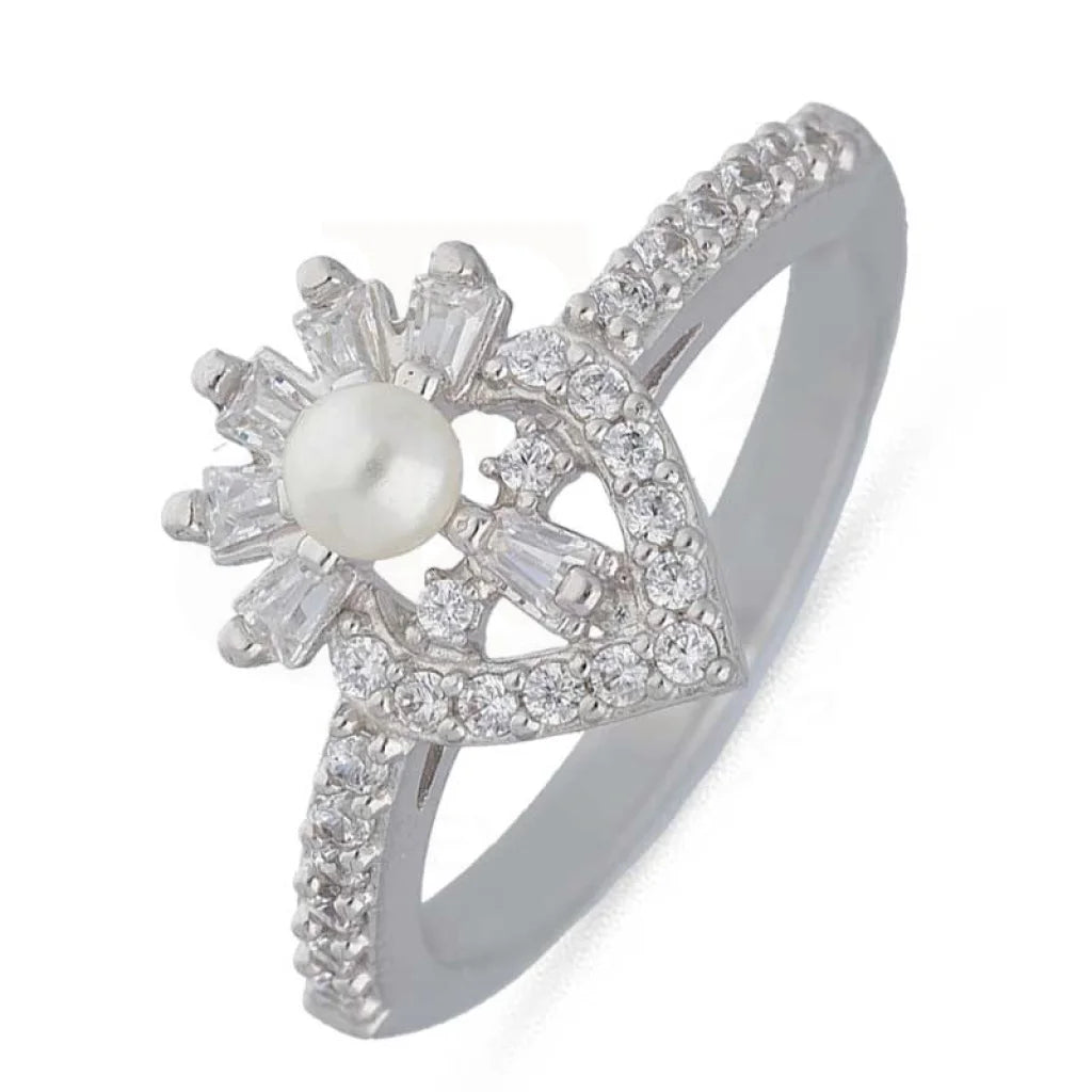 wedding ring with engraved initials -Sterling Silver 925 Flower Shaped Pearl Ring - FKJRNSL3532