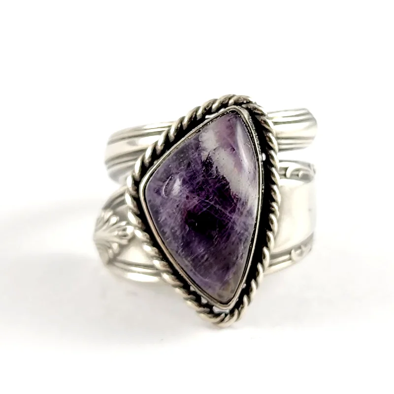 men’s engagement ring with diamonds -Sterling Silver Chevron Amethyst Spoon Ring Size 9