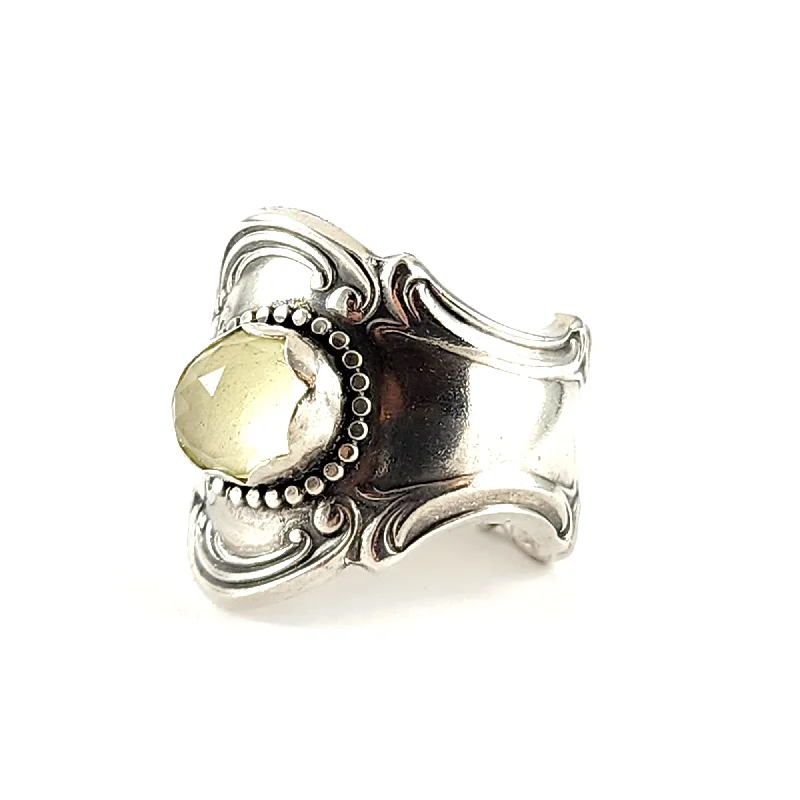 custom signet ring with initials -Sterling Silver Rose Cut Lemon Quartz Spoon Ring Size 8.5