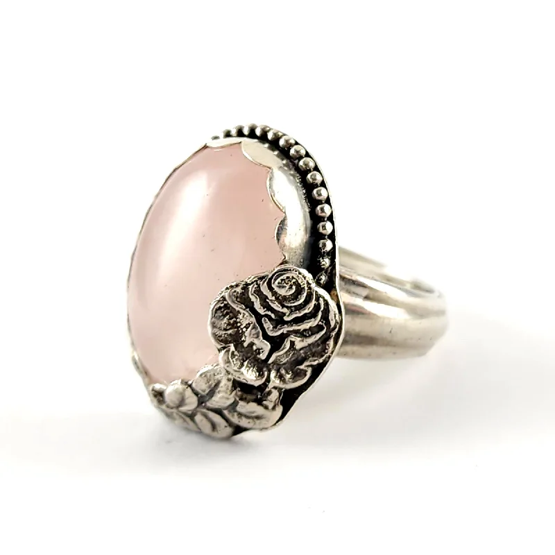 square wedding ring for women -Sterling Silver Rose Quartz Spoon Ring Size 8